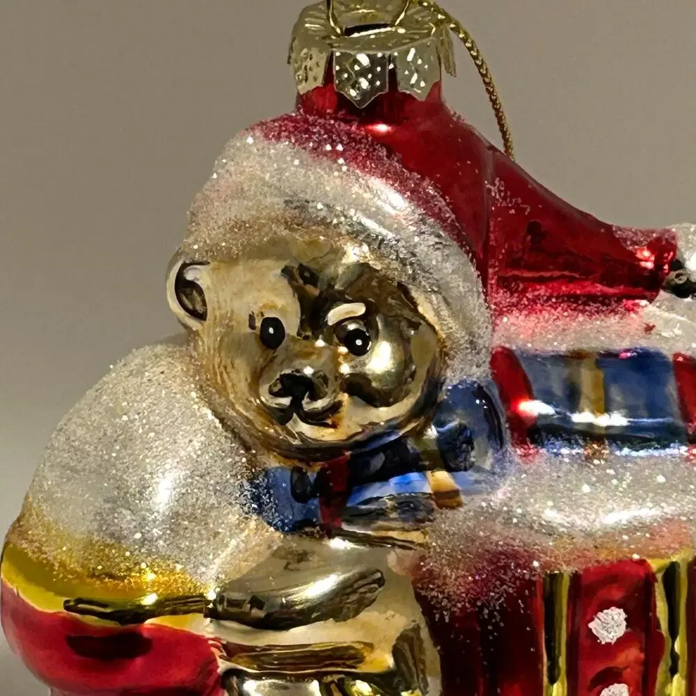 Glass Ornament Bear Train Far East Brokers 5.5